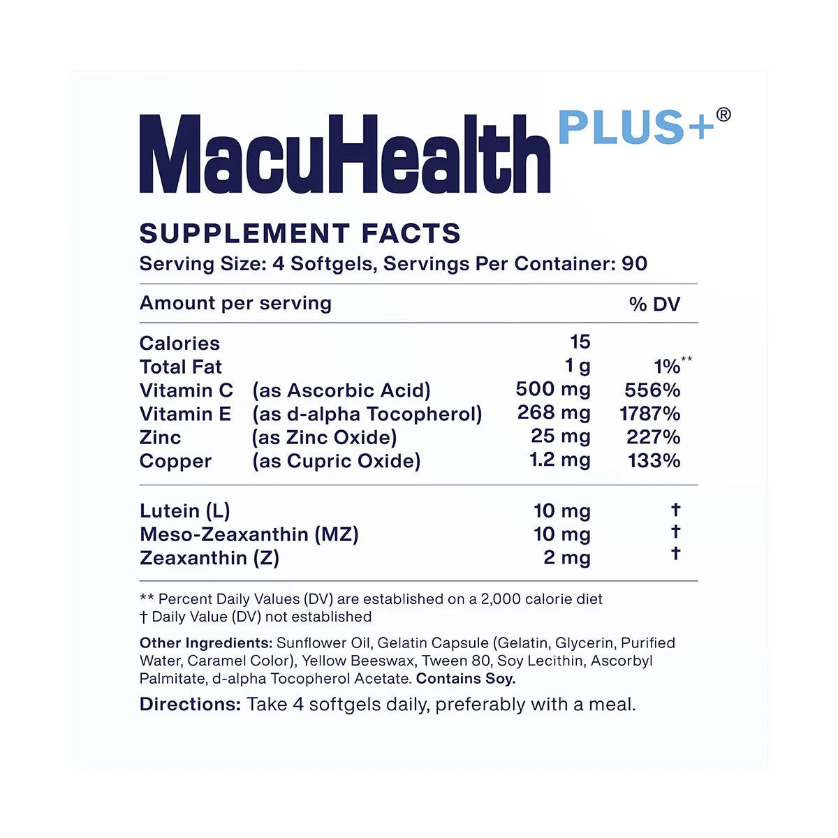 MacuHealth Plus+ Eye Supplement for Adults - Meso - Zeaxanthin, Lutein & Zeaxanthin, (90 Days Supply) - Dryeye Rescue