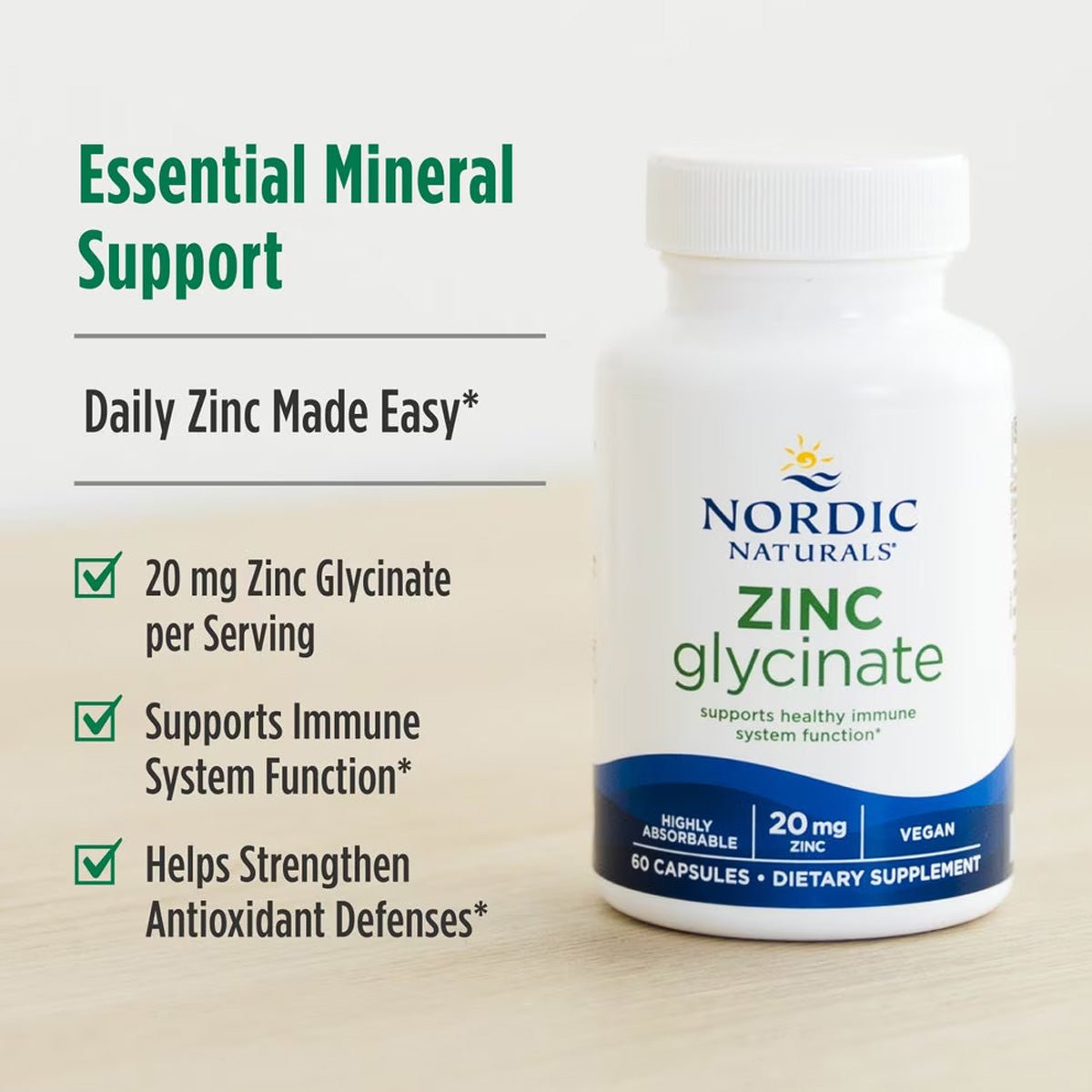 Nordic Naturals Zinc Glycinate - Immune & Antioxidant Support (60ct) - Dryeye Rescue