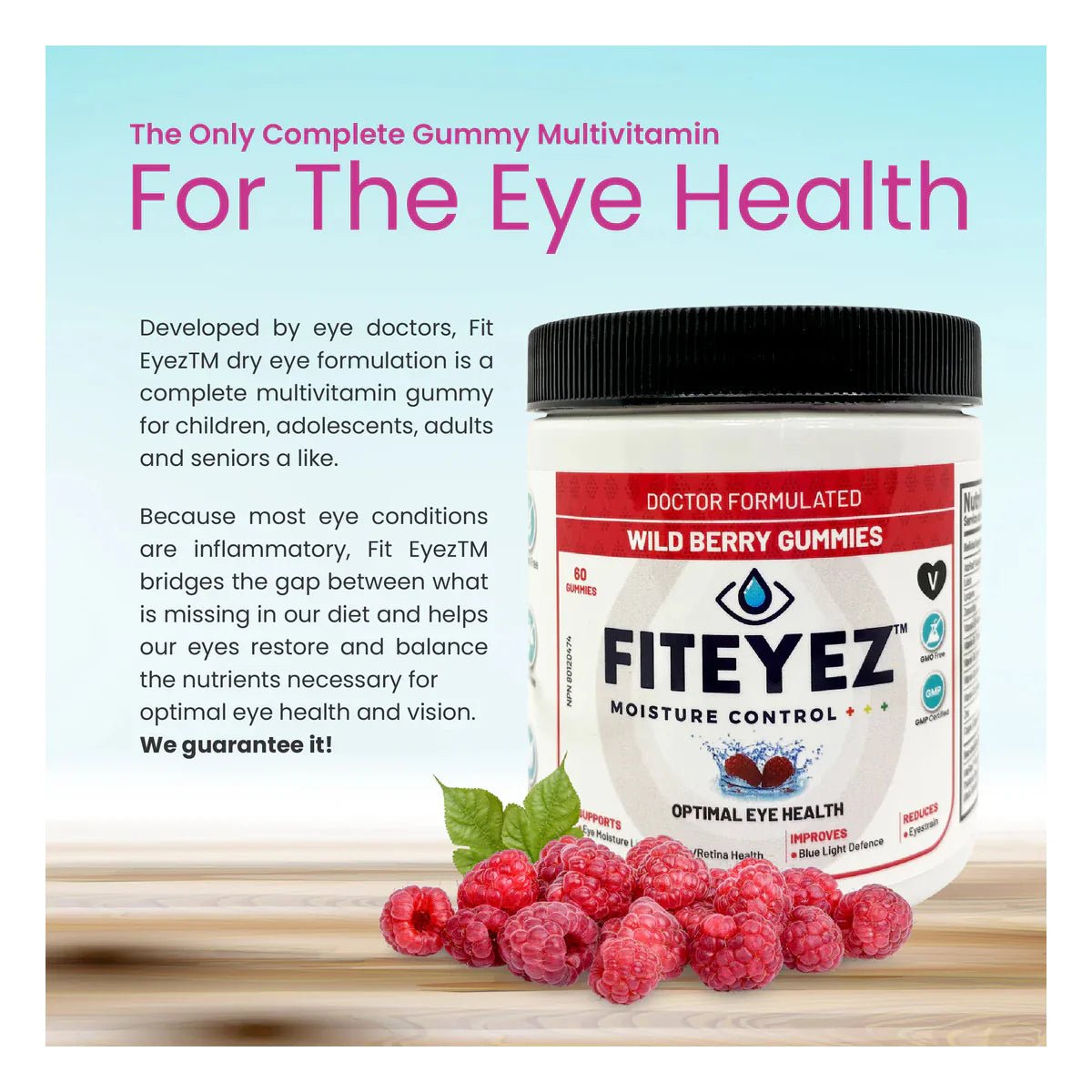 FitEyez, Eye Fitness Gummies, Complete Multivitamin for your Eyes (Wild Berry 60ct) 1-2 month Supply - Dryeye Rescue