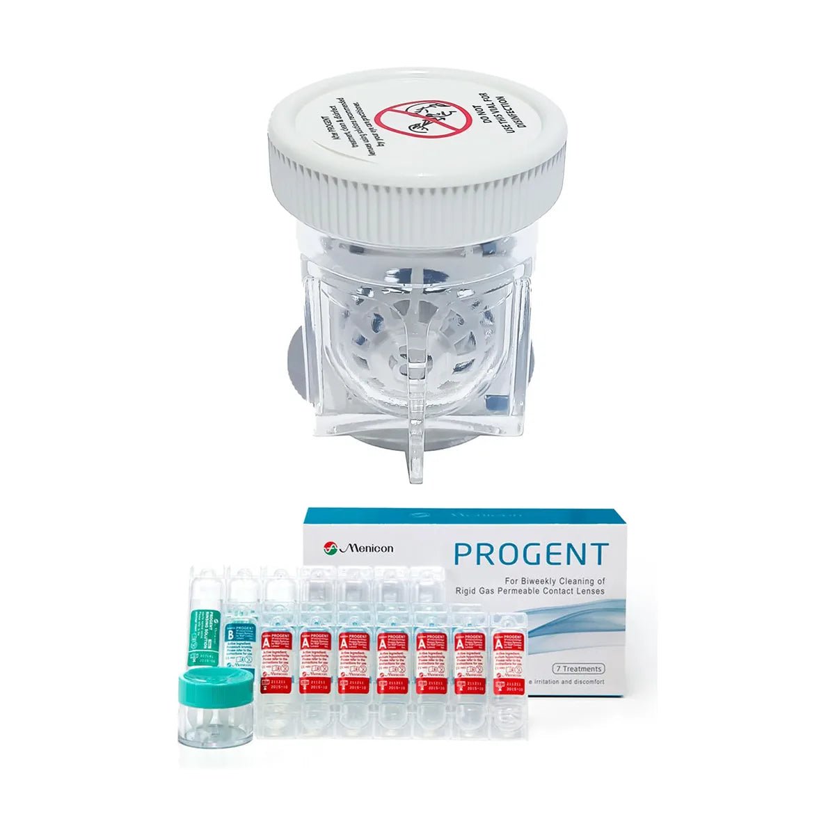 Menicon Progent Biweekly Contact Lens Cleaner - Removes Protein Deposits (7 Treatments) with Large Diameter Case Bundle - Dryeye Rescue