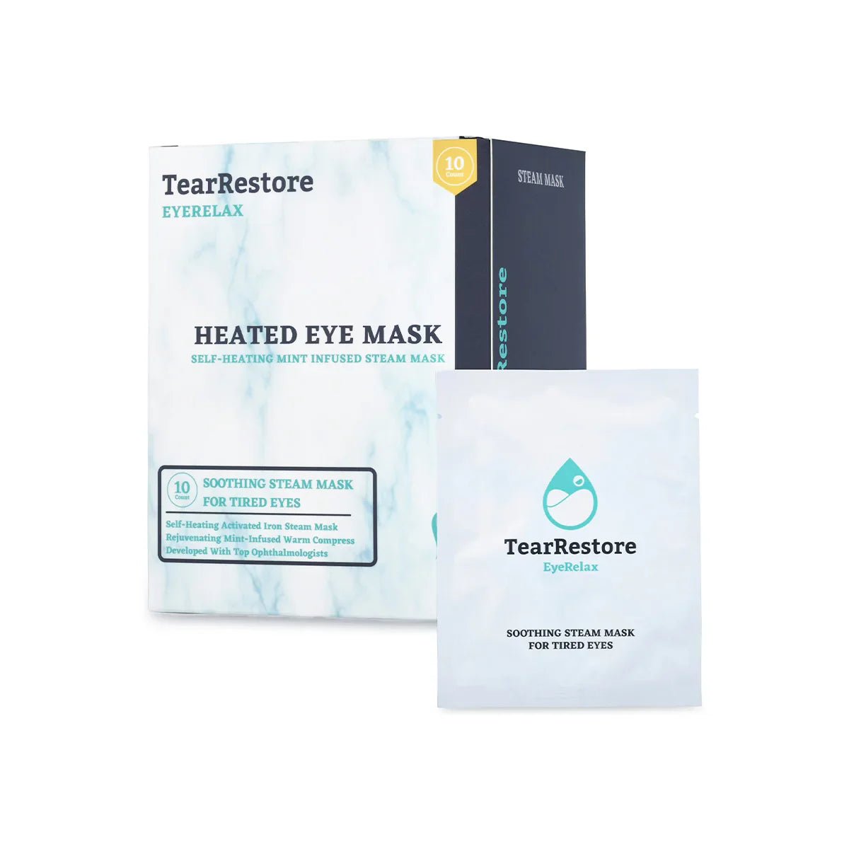 TearRestore EyeRelax Heated Eye Mask - Self Heating Mint Infused Steam Mask (10-pack) - Dryeye Rescue
