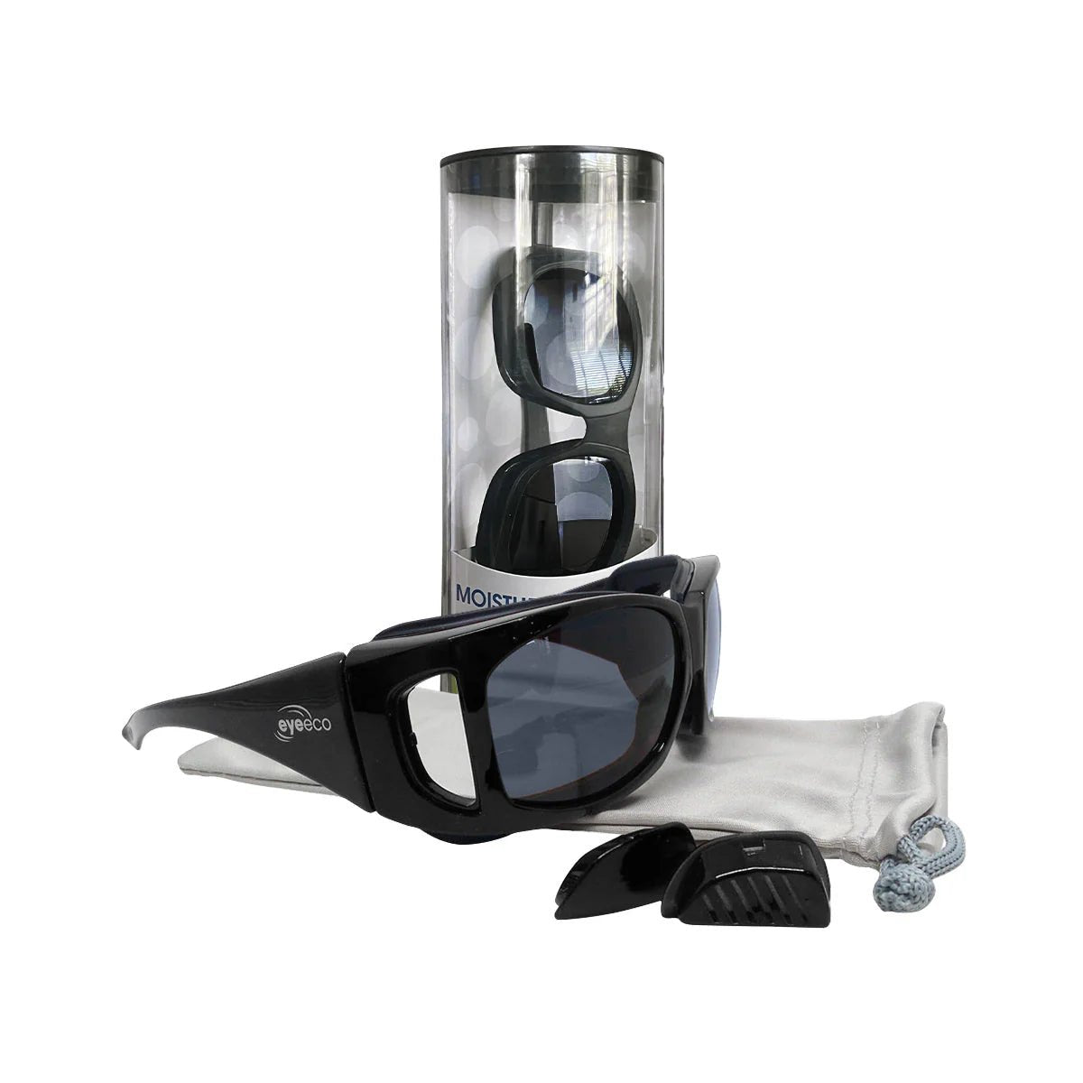 EyeEco Large Moisture Release Eyewear- (Shiny Black with Gray Lens) - Dryeye Rescue