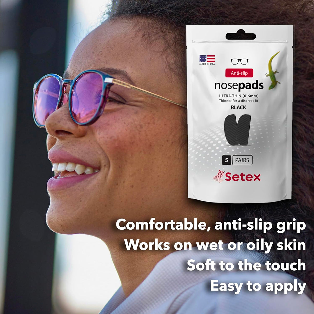 Setex Anti-Slip Nosepads Ultra-Thin (0.6mm) Black, 5 pairs - Dryeye Rescue