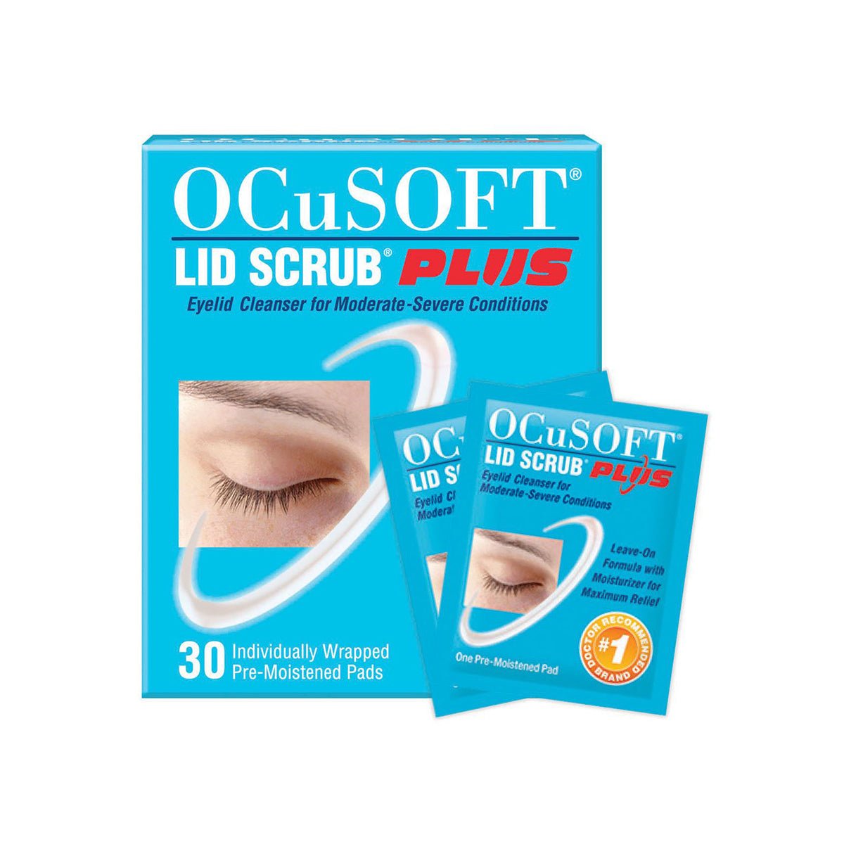 The Moderate Dry Eye Bundle by DryEye Rescue includes 30 individually wrapped pre-moistened lid wipe pads for eyelid cleansing, ideal for those with dry eye, in packaging featuring an elegant design with an image of closed eyes.