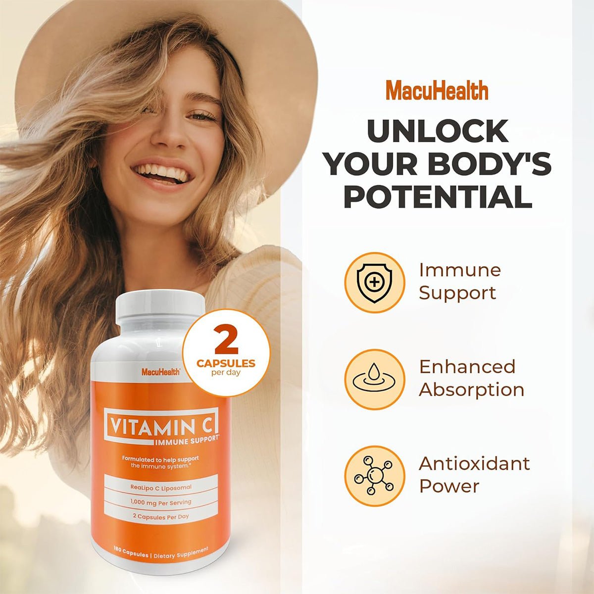 Macuhealth Liposomal Vitamin C 1000MG Per Serving - High Bioavailablity Vitamin with Fat - Soluble Antioxidants and Enhanced Absorption (180ct) - Dryeye Rescue