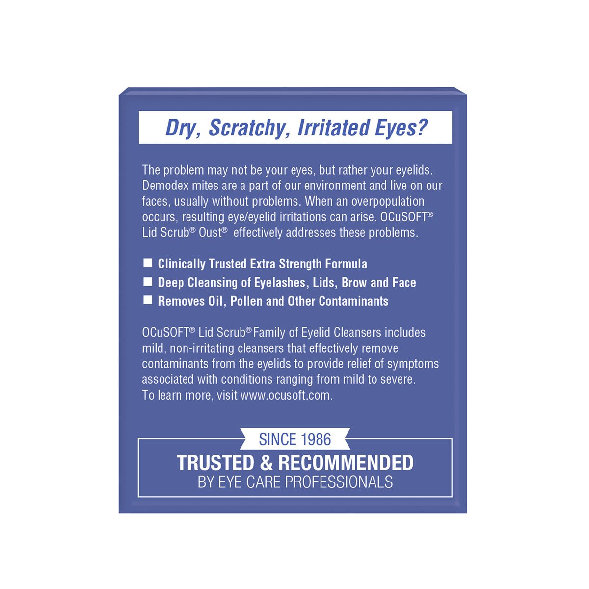 OCuSOFT Oust Demodex Cleanser Pre - Moistened Pads (30ct) - Dryeye Rescue