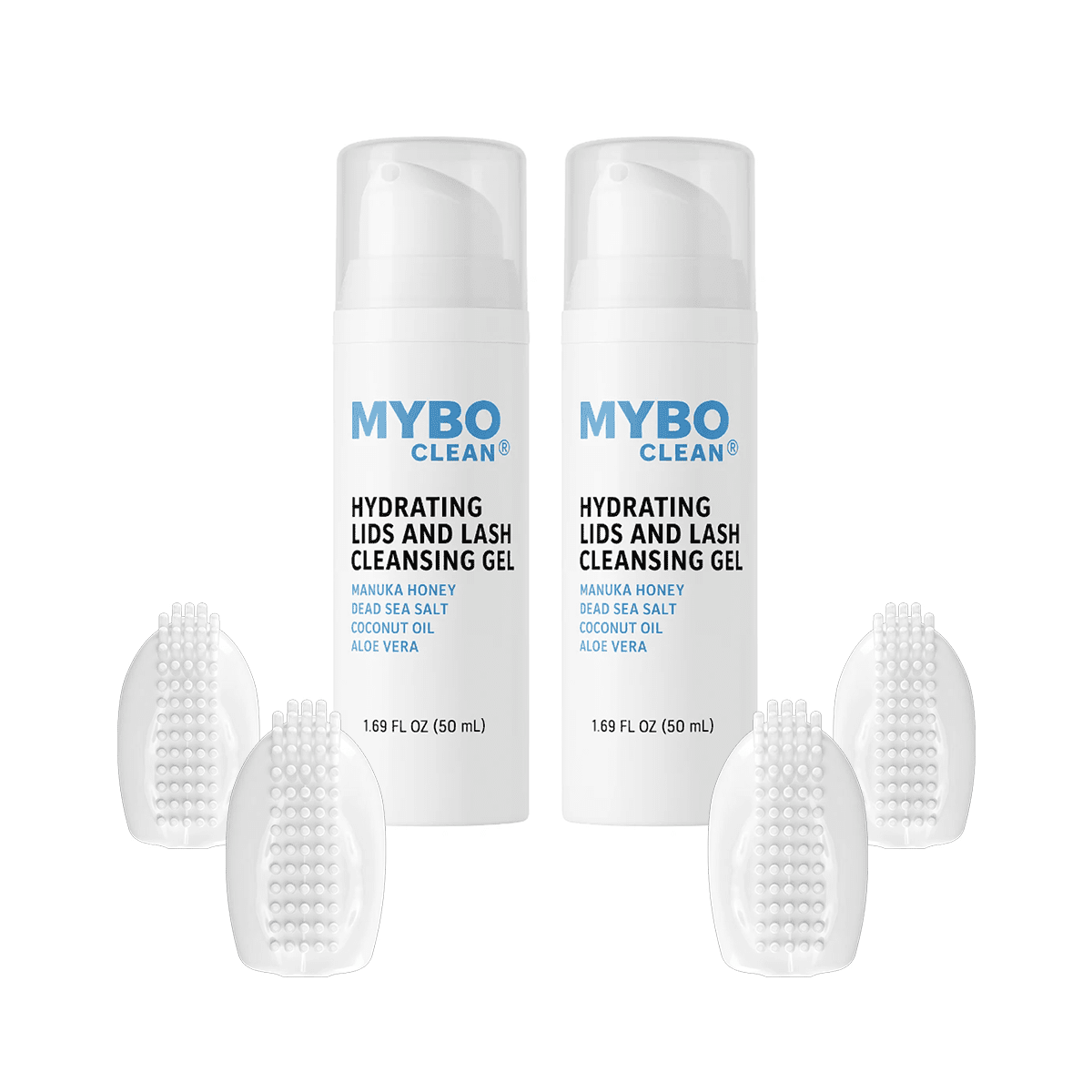 MYBOClean Combo Pack, Year Supply Daily Eyelid Cleansing Brush (4 pc) & Lids and Lash Gel (2 bottles) - Dryeye Rescue