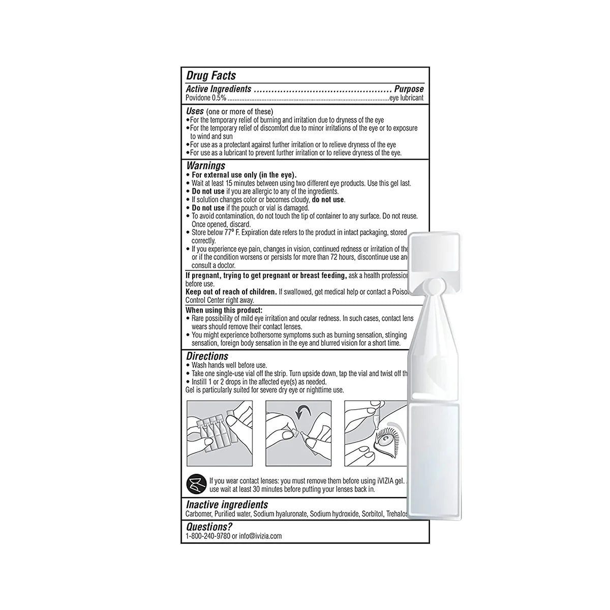 iVIZIA Lubricant Eye Gel for Severe and Nighttime Eye Relief, Preservative-Free, 30 Sterile Single-Use Vials - Dryeye Rescue