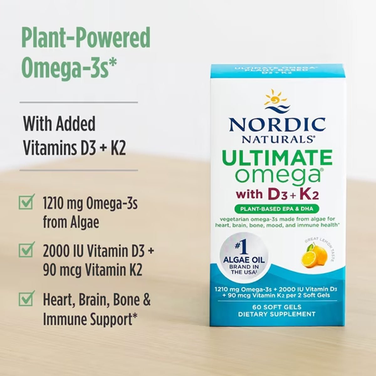 Nordic Naturals Ultimate Omega Plant-Based with D3+K2 (60ct) - Dryeye Rescue