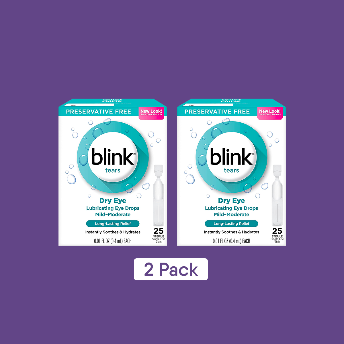 Blink Tears Preservative Free Lubricating Eye Drops 50ct Vials (2 x 25) 2-pack