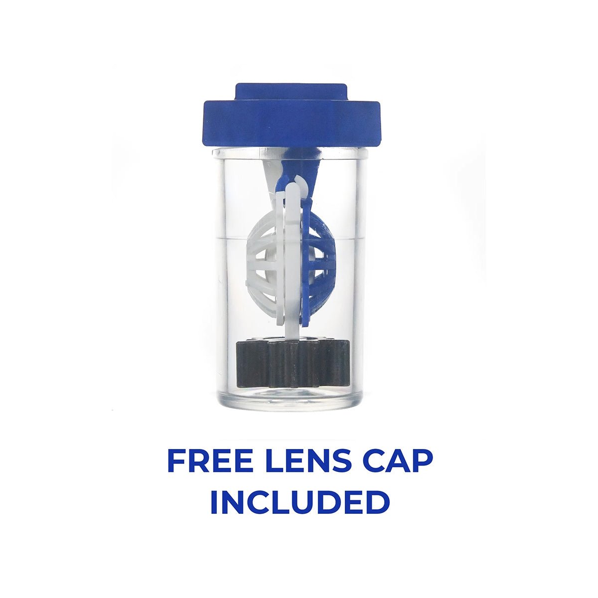 The Alcon Clear Care Twin Pack includes Triple Action Cleaning and Disinfecting Solution with a transparent lens case featuring a blue lid. The packaging states FREE LENS CAP INCLUDED in bold blue letters, designed for preservative-free formulas against a plain white background.