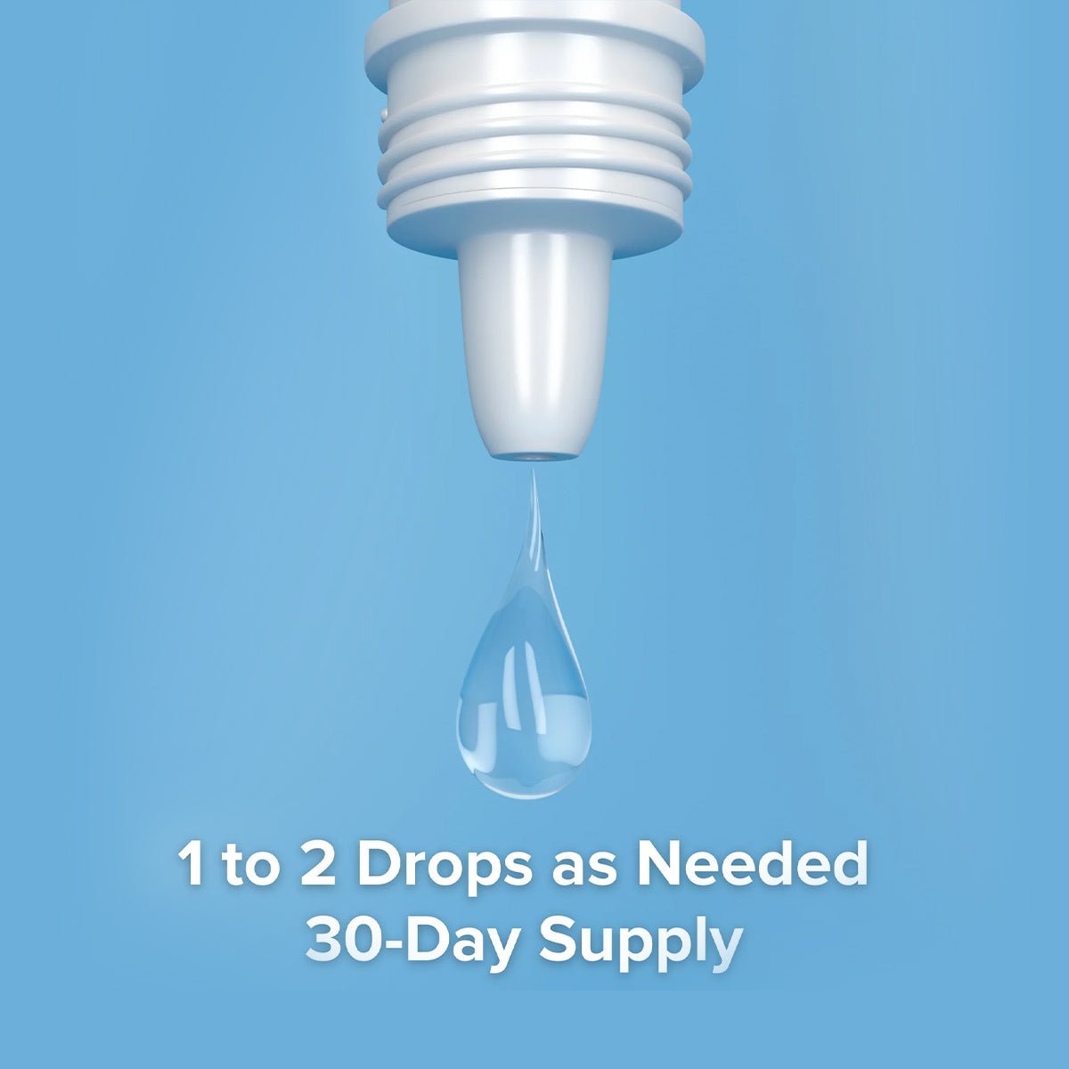 The Focus PI Eye Drops (10ml Bottle) from Focus Vitamins dispenses a droplet against a calm blue background, ideal for dry eyes. Recommended use: 1 to 2 drops as needed for post-injection eye irritation. Comes with a 30-day supply, providing long-lasting hydration.