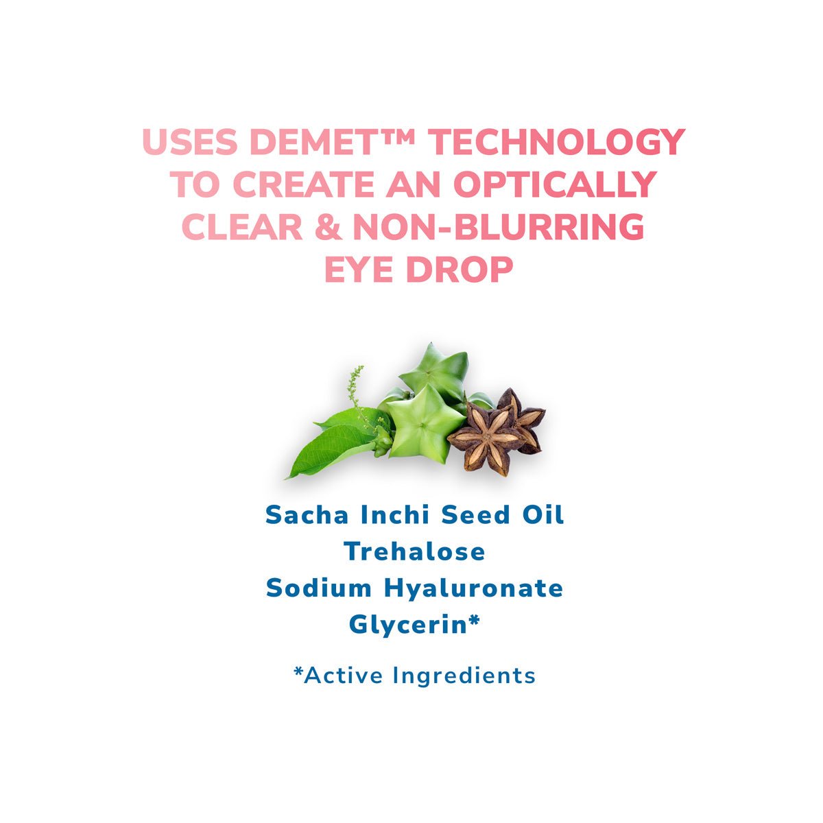 Optase MGD’s advanced preservative-free eye drops use DEMET™ technology for a non-blurring, optically clear solution. Featuring Sacha Inchi Seed Oil, they relieve Meibomian Gland Dysfunction and are presented with an image of green plant and star anise. Available in a 3+ month supply (600 drops).