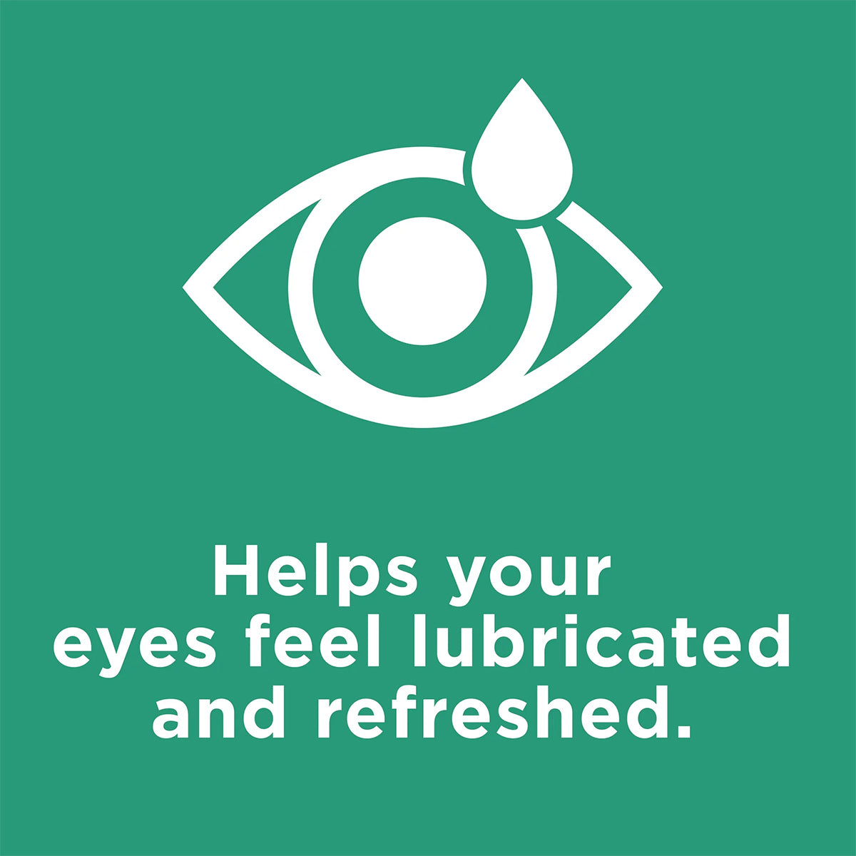 An eye illustration with a tear on a green background and text below: Systane Ultra High Performance by Alcon lubricates and refreshes eyes.