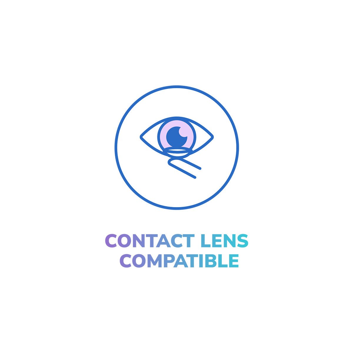 An eye icon with a hand holding a contact lens encircled is displayed. Below, Contact Lens Compatible appears in gradient blue and purple, emphasizing the dry eye relief benefits of Optase Comfort Dry Eye Spray, a preservative-free artificial tears alternative by Optase.