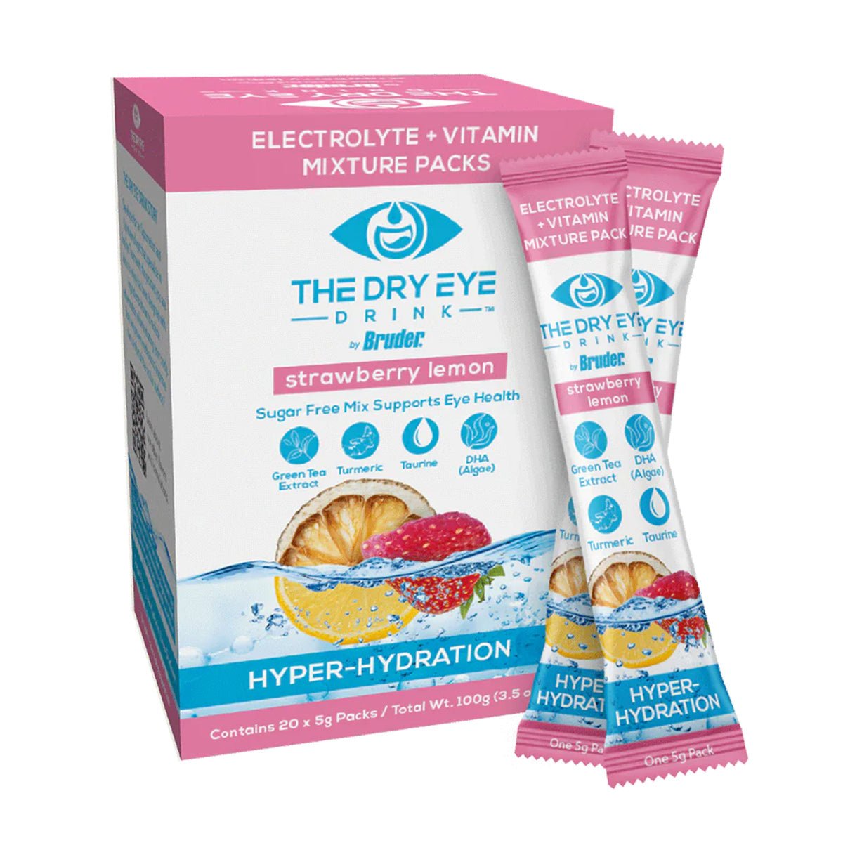 Dry Eye Drink™ Daytime – Doctor - Formulated Electrolyte Hydration for Eye Health (Strawberry Lemonade, 20 Packets) - Dryeye Rescue