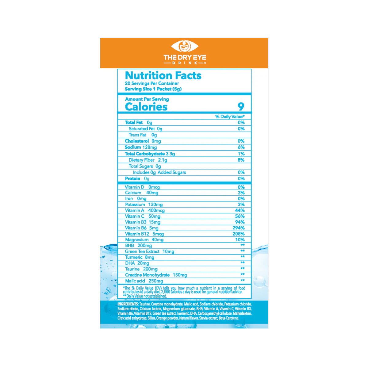 Dry Eye Drink™ Daytime – Doctor-Formulated Electrolyte Hydration for Eye Health (Orange, 20 Packets)