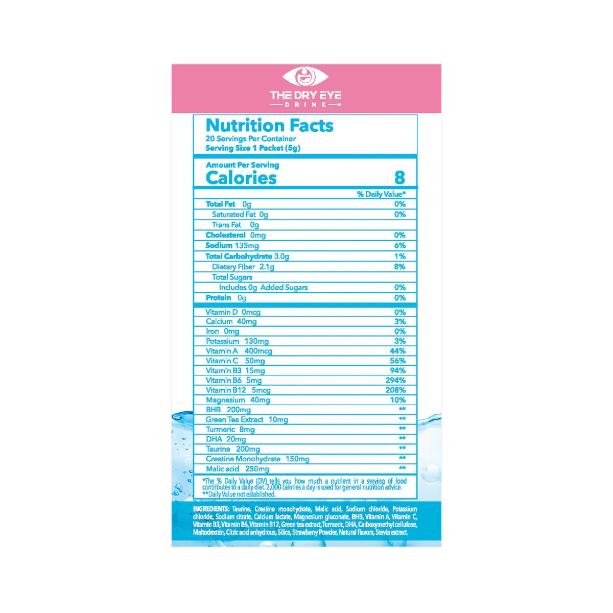 Dry Eye Drink™ Daytime – Doctor-Formulated Electrolyte Hydration for Eye Health (Strawberry Lemonade, 20 Packets)