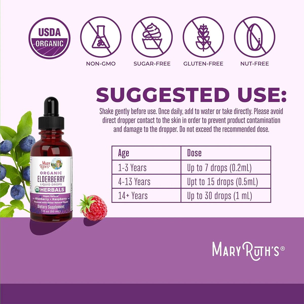 Mary Ruth's Organic Elderberry Liquid Drops Oral (1 oz) 30 Servings - Dryeye Rescue