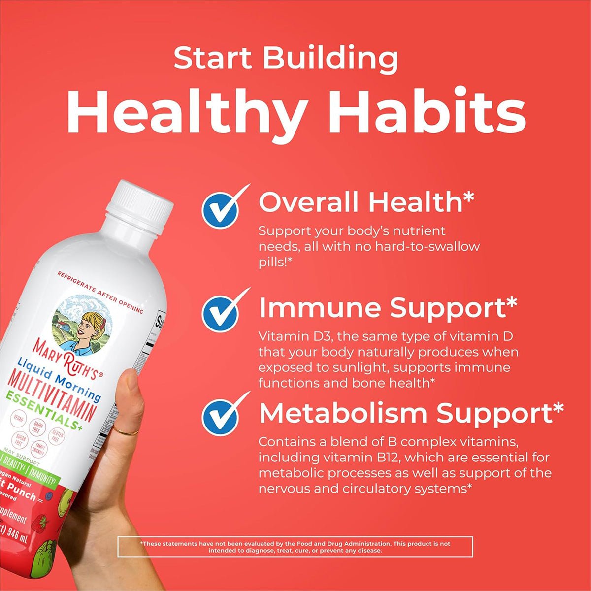 Mary Ruth's Liquid Morning Multivitamin Essentials+ - Fruit Punch (32 oz) - Dryeye Rescue