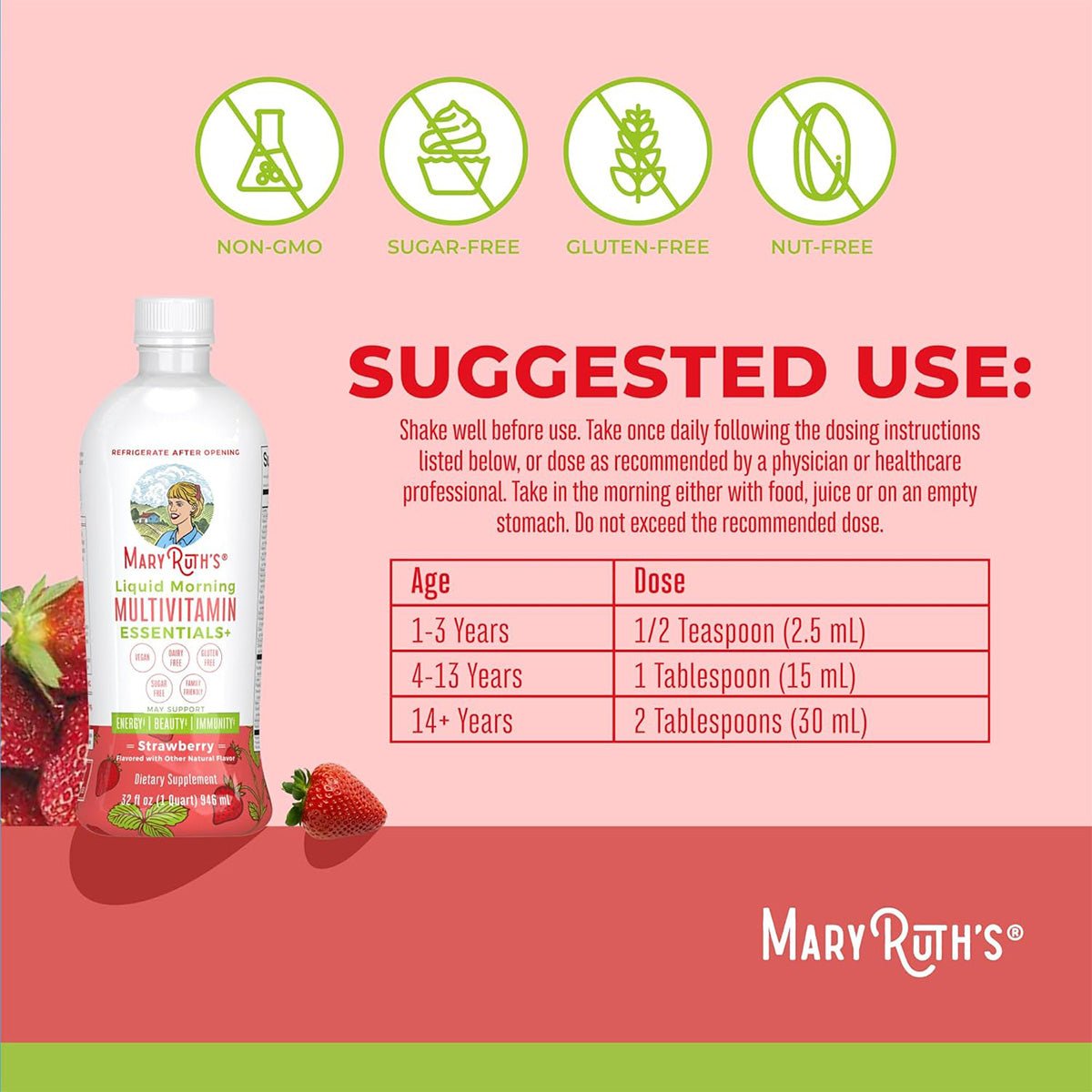 Mary Ruth's Liquid Morning Multivitamin Essentials+ - Strawberry (32 oz) - Dryeye Rescue