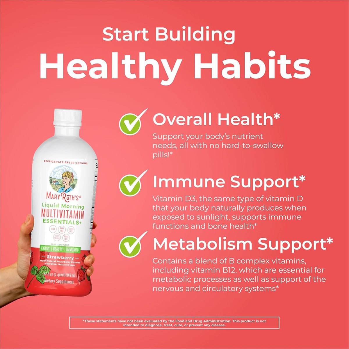 Mary Ruth's Liquid Morning Multivitamin Essentials+ - Strawberry (32 oz) - Dryeye Rescue