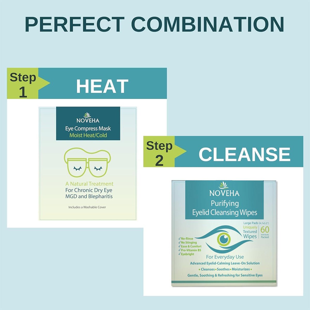 Noveha Purifying Eyelid Wipes for Daily Eye Hygiene (2x60) 120 wipes - Dryeye Rescue