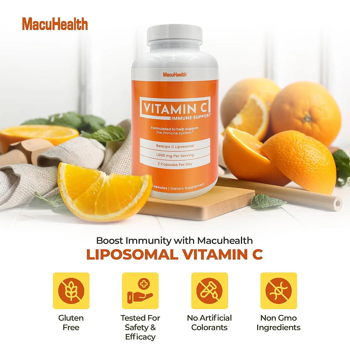 Macuhealth Liposomal Vitamin C 1000MG Per Serving - High Bioavailablity Vitamin with Fat-Soluble Antioxidants and Enhanced Absorption (180ct) - Dryeye Rescue
