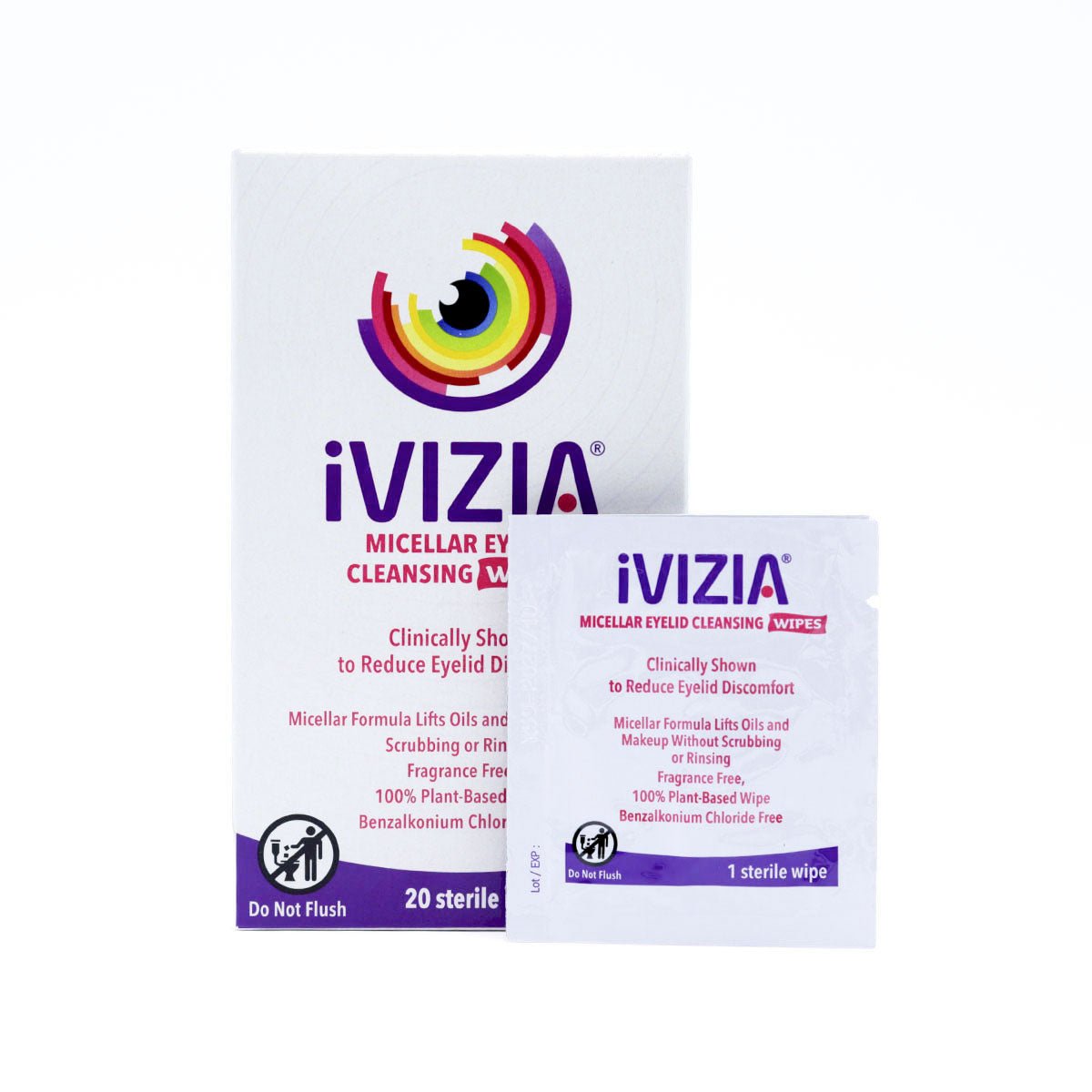 iVIZIA Eyelid Cleansing Wipes, Preservative-Free, Micellar, No Rinse, Gentle Eye Makeup Remover, 20ct - Dryeye Rescue