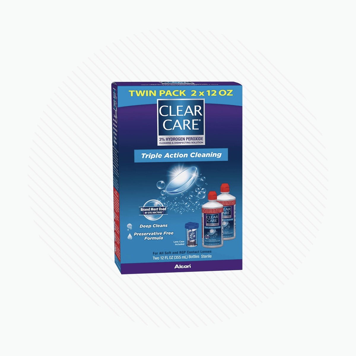 Clear Care Triple Action Cleaning and Disinfecting Solution with Case, Twin Pack, Multi, 12 Oz, Pack of 2 - Dryeye Rescue