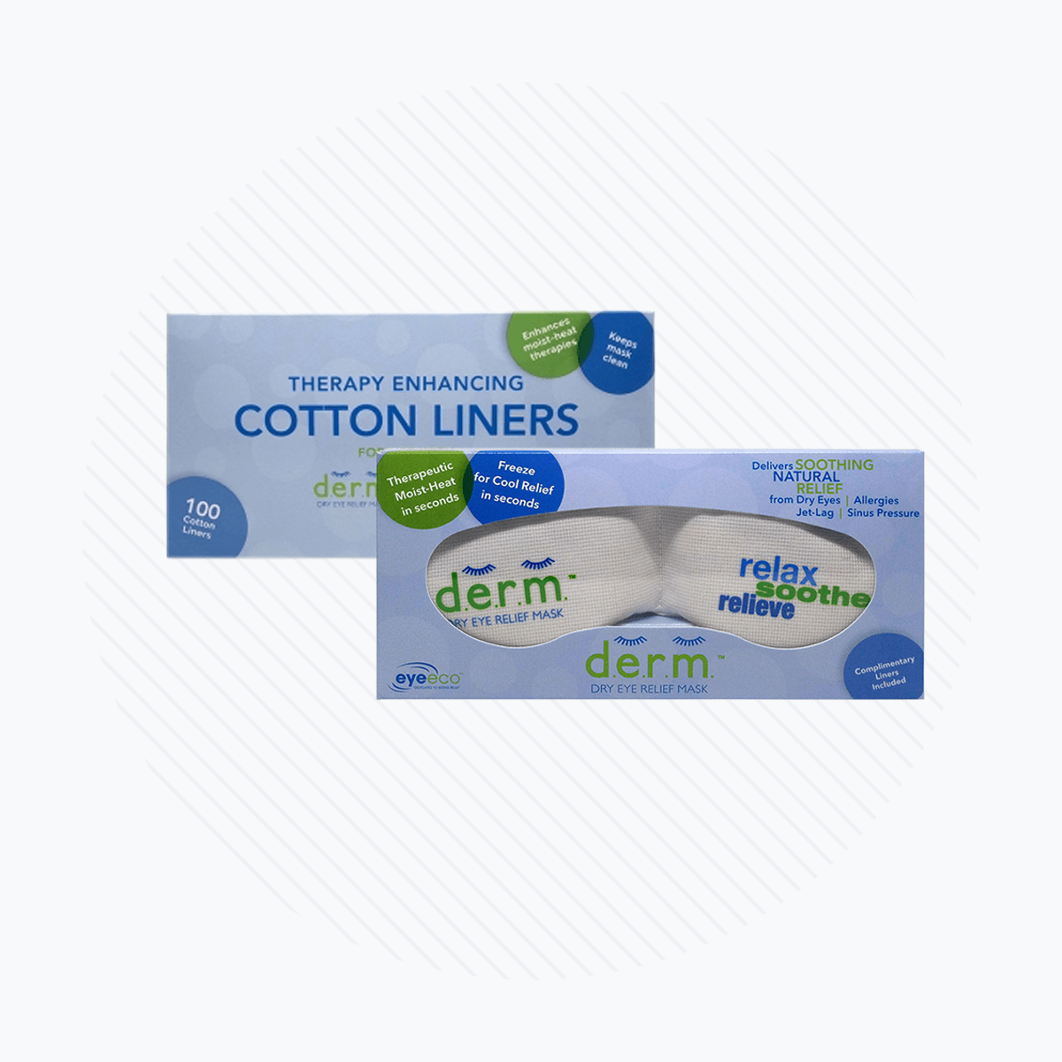 EyeEco D.E.R.M. Dry Eye mask for Mild Relief, with 100 Cotton LIners Bundle - Dryeye Rescue