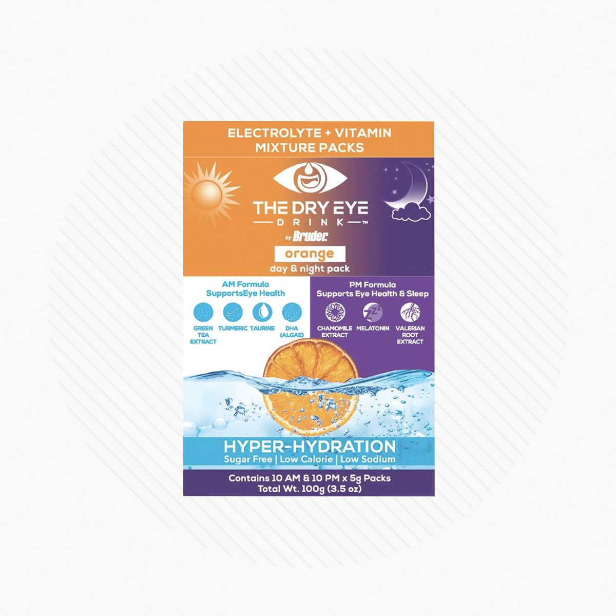 The Dry Eye Drink the Ultimate Hydration for Dry Eyes, Sugar-Free Electrolyte Powder Packets, Blended with Vitamins, Green Tea, Turmeric, Taurine, and DHA (20 Packets of Orange AM/PM) - Dryeye Rescue