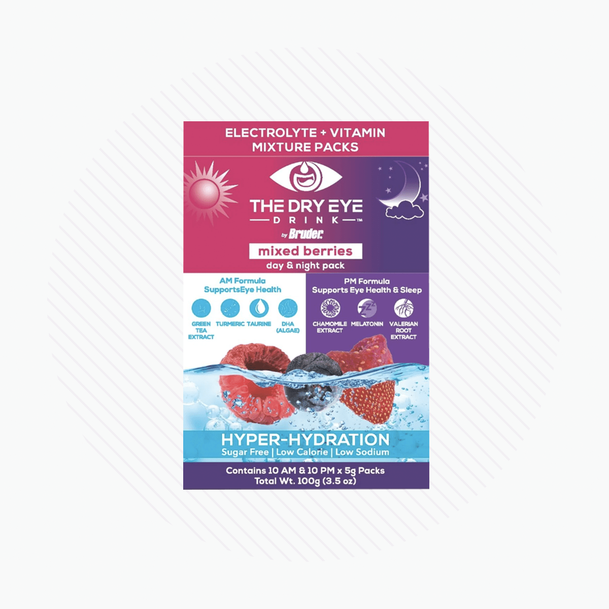 The Dry Eye Drink the Ultimate Hydration for Dry Eyes, Sugar-Free Electrolyte Powder Packets, Blended with Vitamins, Green Tea, Turmeric, Taurine, and DHA (20 Packets of Mixed Berry AM/PM) - Dryeye Rescue