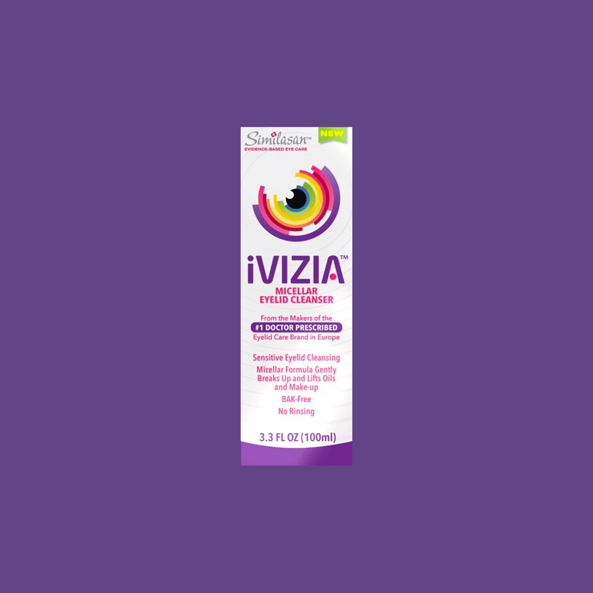 iVIZIA Micellar Eyelid Cleanser, Preservative-Free, Rinse-Free, Gently Removes Makeup, 3.3fl oz Bottle - DryEye Rescue Store