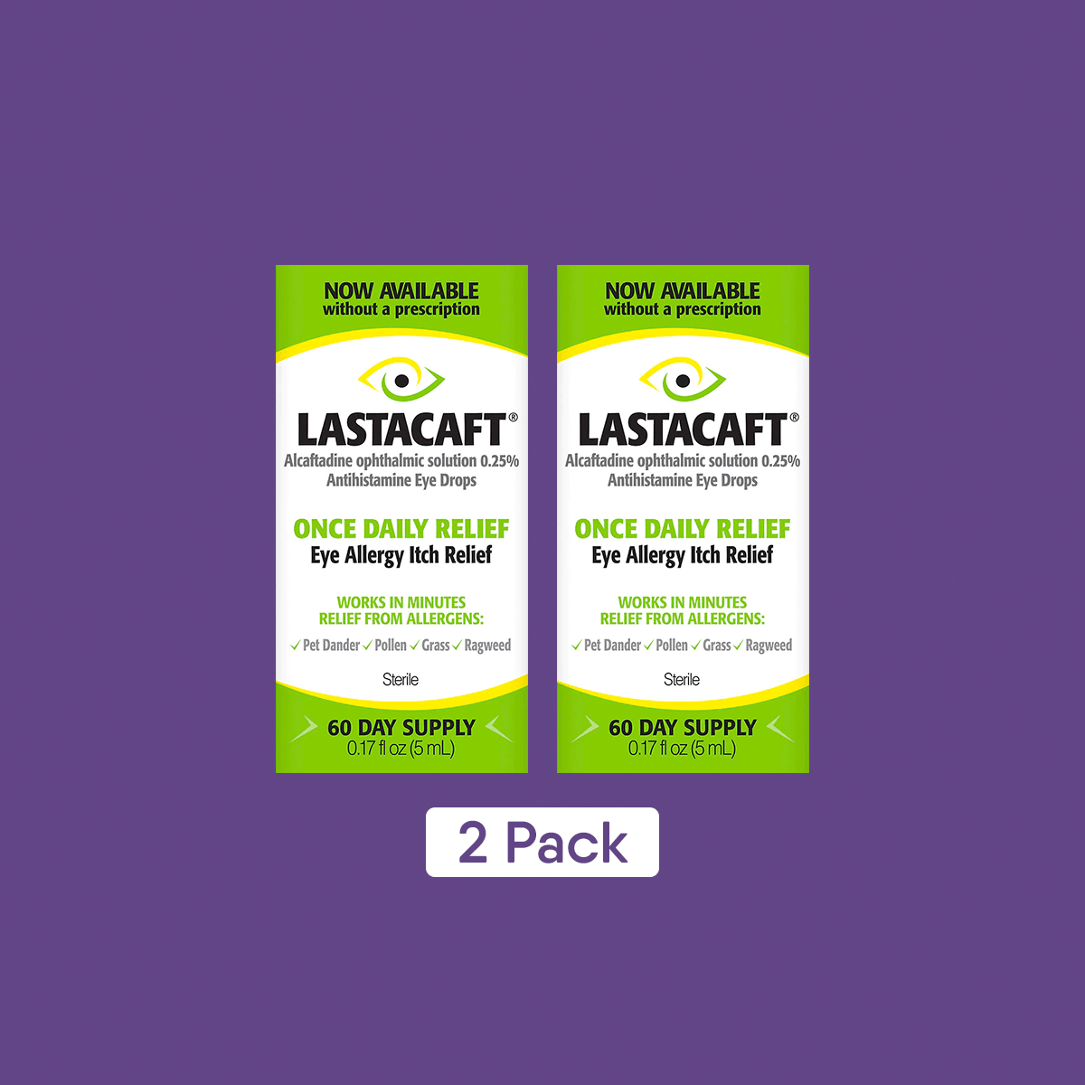Lastacaft Once Daily Eye Allergy Itch Relief Drops (Twin Pack 2x5mL 120 Day Bottle) - DryEye Rescue Store