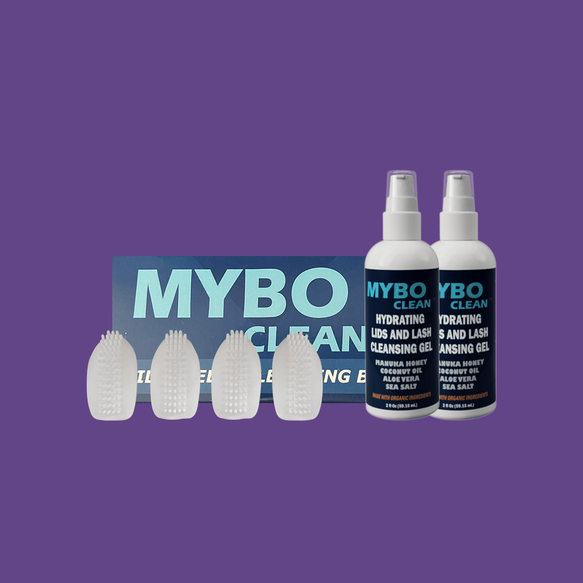 MYBOClean Combo Pack, Year Supply Daily Eyelid Cleansing Brush (4 pc) & Lids and Lash Gel (2 bottles) - DryEye Rescue Store