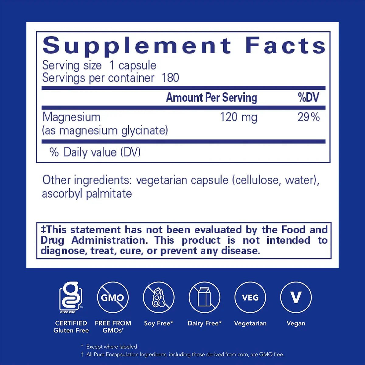Pure Encapsulations Magnesium (Glycinate) 180ct (2-6 month supply) - Dryeye Rescue