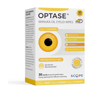 Optase Manuka Oil Eyelid Wipes, Preservative Free, Box of 30 - Dryeye Rescue