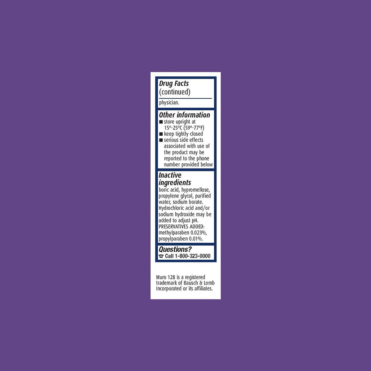 Muro 128 Sodium Chloride Hypertonicity Eye Drops 5%, Ophthalmic Solution, 0.5 fl oz (15 mL) - Dryeye Rescue