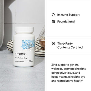 Thorne Zinc Picolinate,15 mg – Immune, Eye & Skin Support (60 ct)