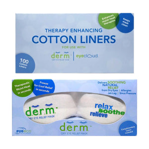 EyeEco D.E.R.M.™ Dry Eye Relief Mask & Replacement Liners Bundle (Mask Plus 100 Cotton Liners) - Dryeye Rescue
