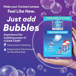 Clear Care Triple Action Cleaning and Disinfecting Solution with Case, Twin Pack, Multi, 12 Oz, Pack of 2 - Dryeye Rescue