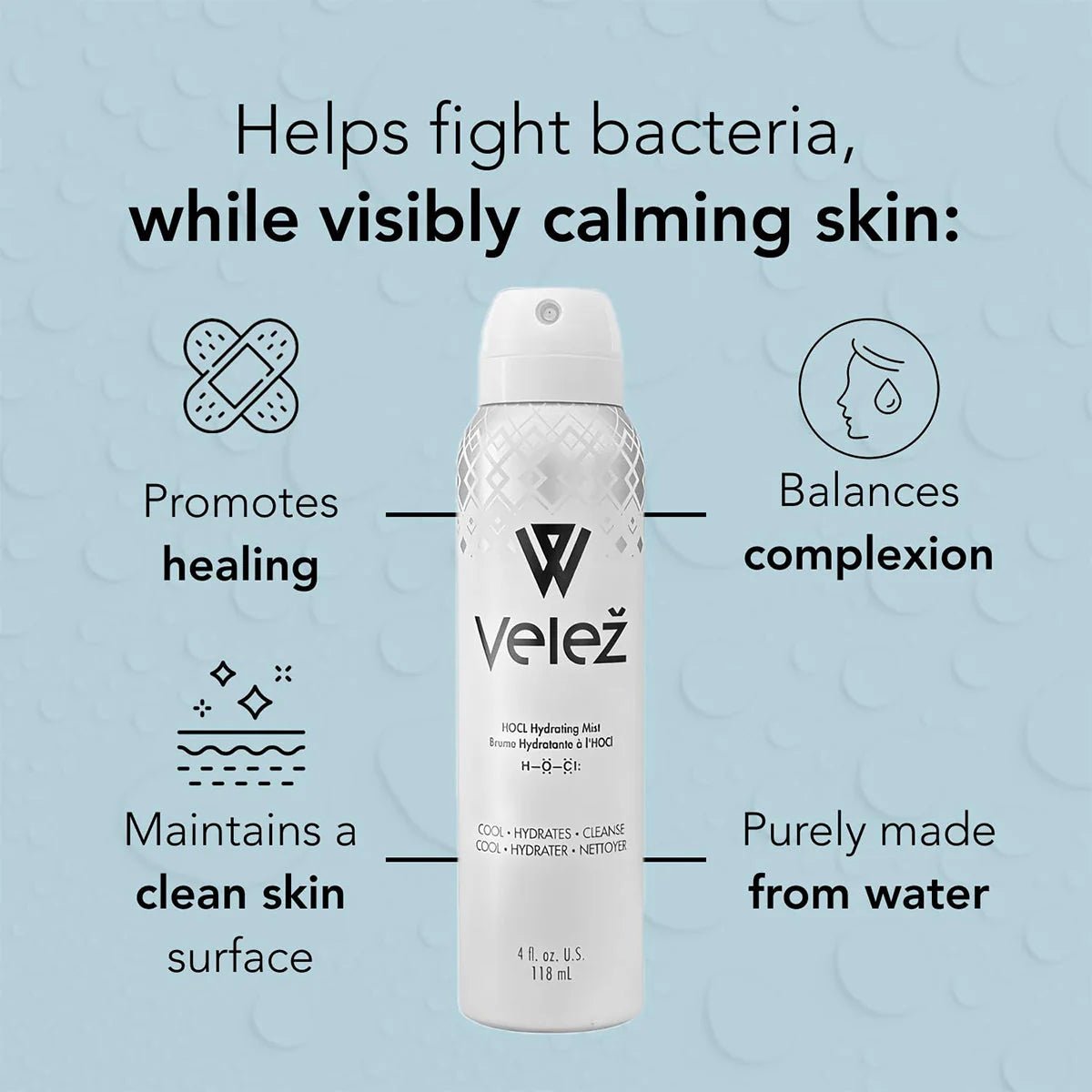 Velez Hypochlorous (HOCL) Hydrating Mist for Face and Eyelids (4 oz / 120mL) - Dryeye Rescue