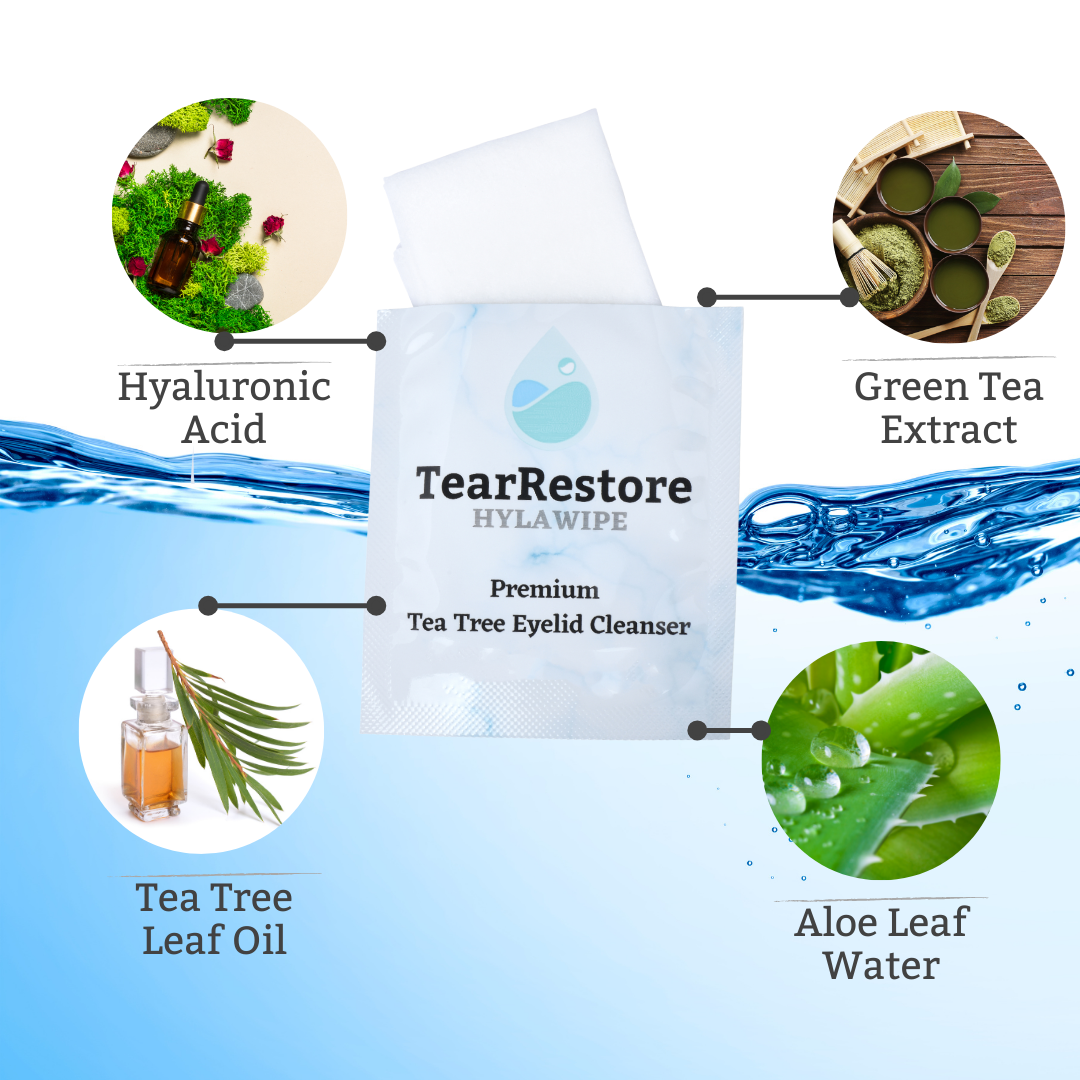 TearRestore HylaWipe Tea Tree Lid Hygiene Wipes (30ct Wipes)