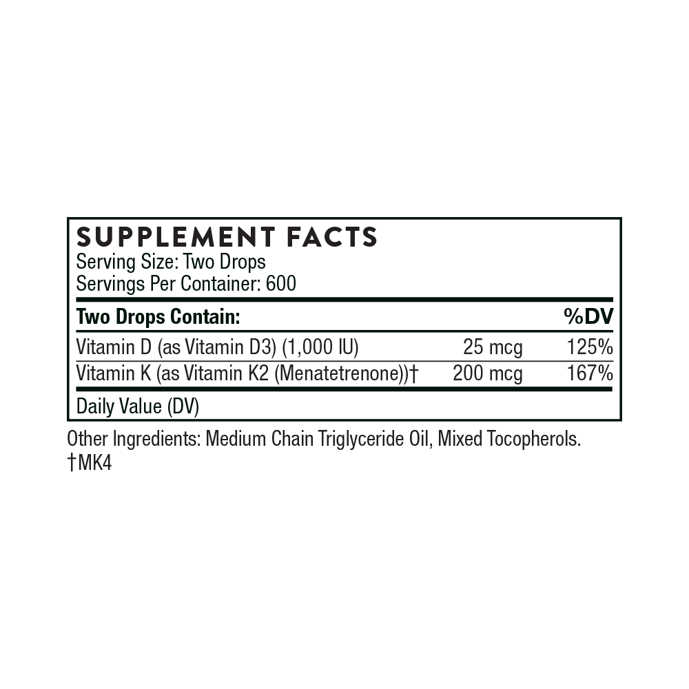 Thorne Vitamin D & K2 Liquid – Bone, Heart & Immune Support (1 fl oz)