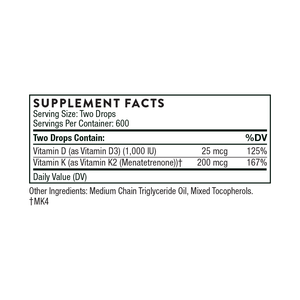 Thorne Vitamin D & K2 Liquid – Bone, Heart & Immune Support (1 fl oz)