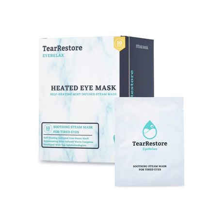 TearRestore EyeRelax Heated Eye Mask - Self Heating Mint Infused Steam Mask (10-pack) - Dryeye Rescue