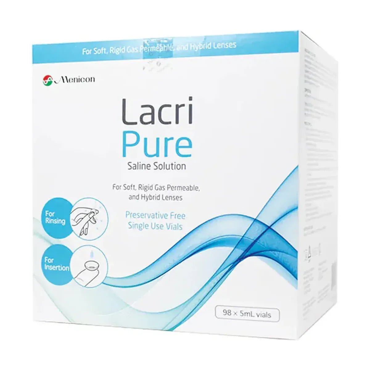 Menicon LacriPure Sterile Preservative Free Saline Solution 2-Pack, 5 mL Single-Use Vials (98 Vials x 2) - Dryeye Rescue