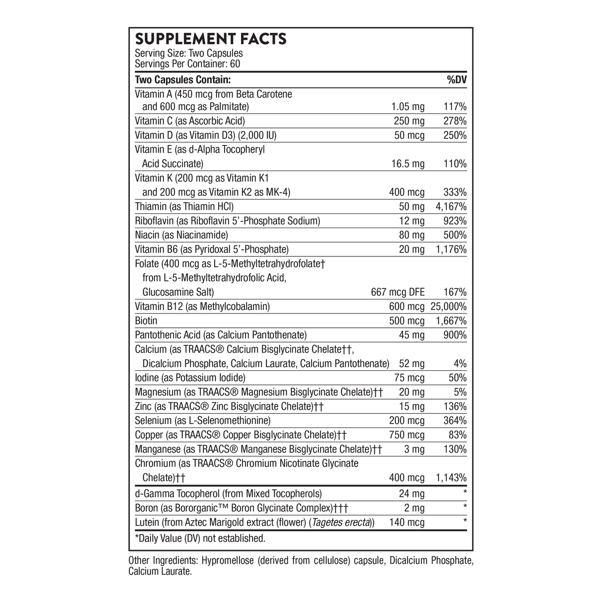 Thorne Basic Nutrients 2/Day – Multivitamin & Mineral Formula (120 Capsules)