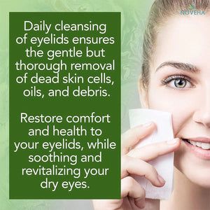 NOVEHA Tea Tree Oil Eyelid & Lash Wipes | With HA, Green Tea & Chamomile For Blepharitis, Itchy & Styes 60 Pcs - Dryeye Rescue